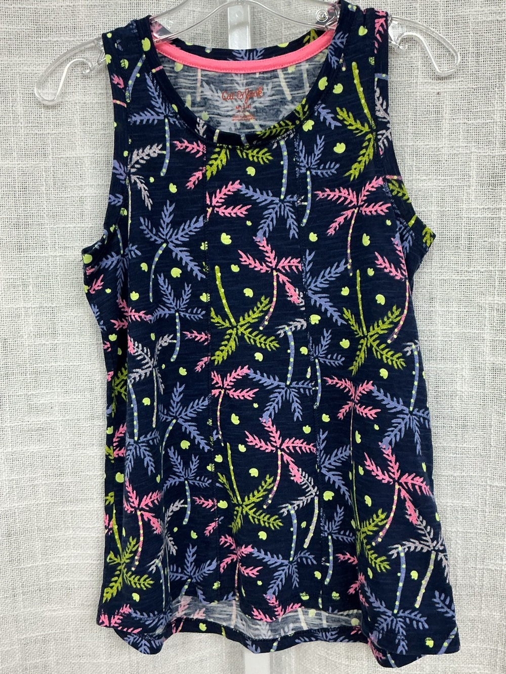 Cat & Jack Navy Floral Tank with Pink & Lime Accents. Medium (7-8)